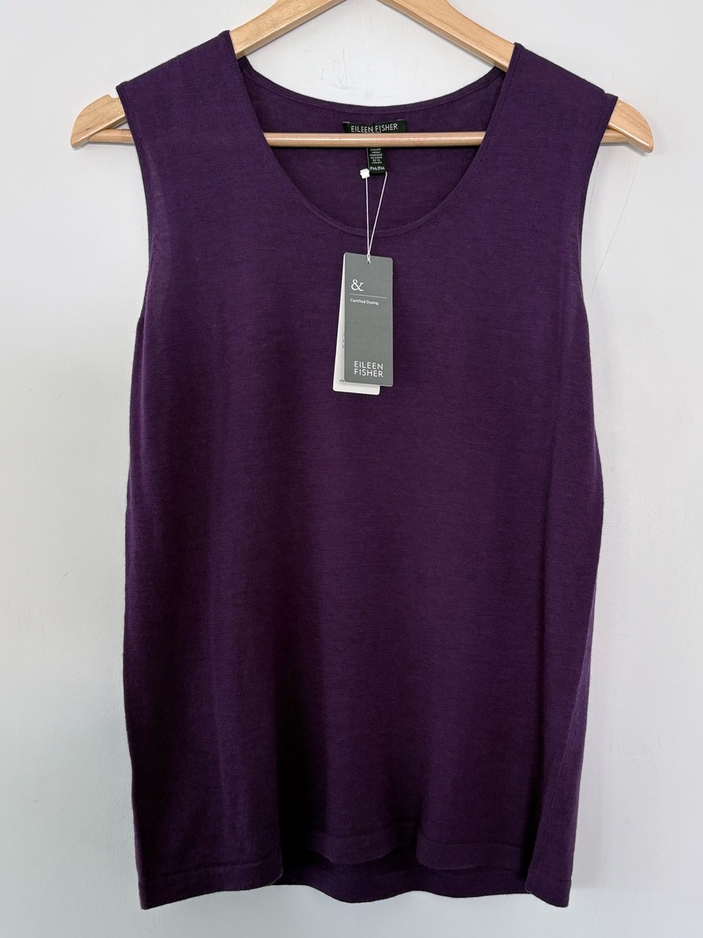 NWT EILEEN FISHER Sz MP Fine Merino Wool Sleeveless Scoop Neck Tank Plum Jewel